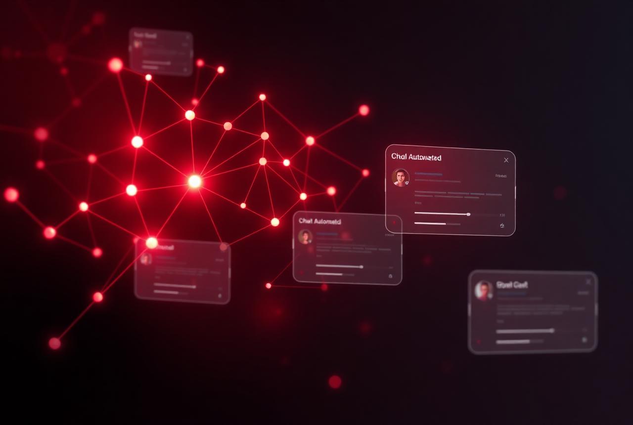 Abstract visual of AI agents and WhatsApp automation connected in a neural network